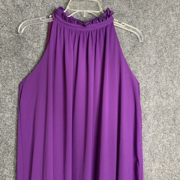 Unbranded Chiffon Maxi Dress Shift Lined Purple High Ruffle Neck Back Tie - Picture 2 of 7